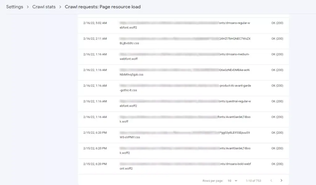 Page resource load including mostly font file type